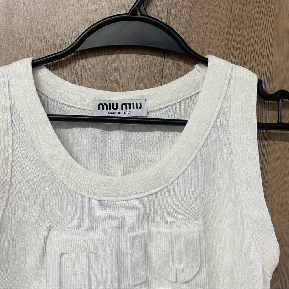 Miu Miu White Embossed Logo Tank Top - Picture 4 of 6